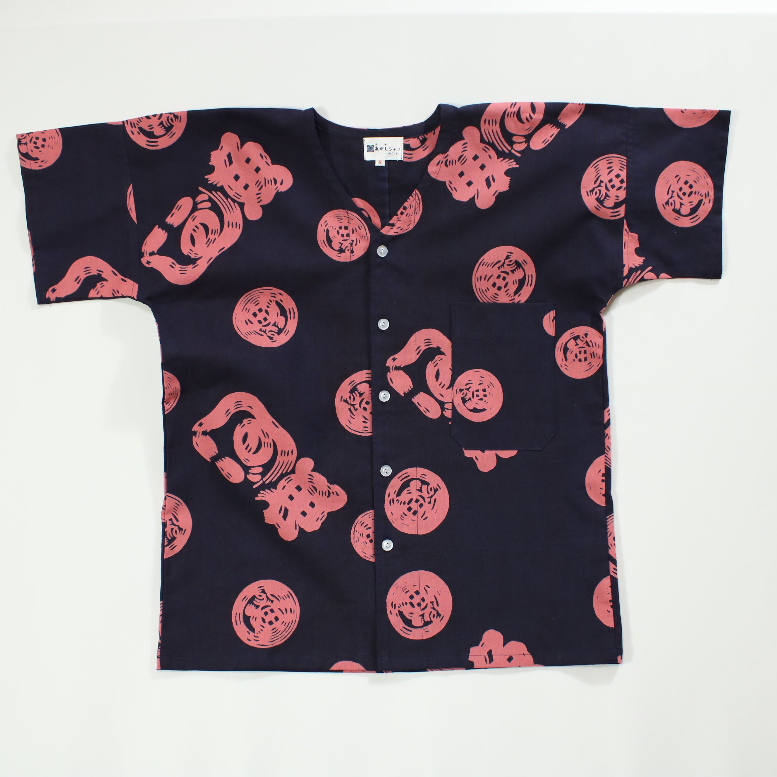 【魚河岸(紺地×ピンク)】魚河岸シャツ／半袖