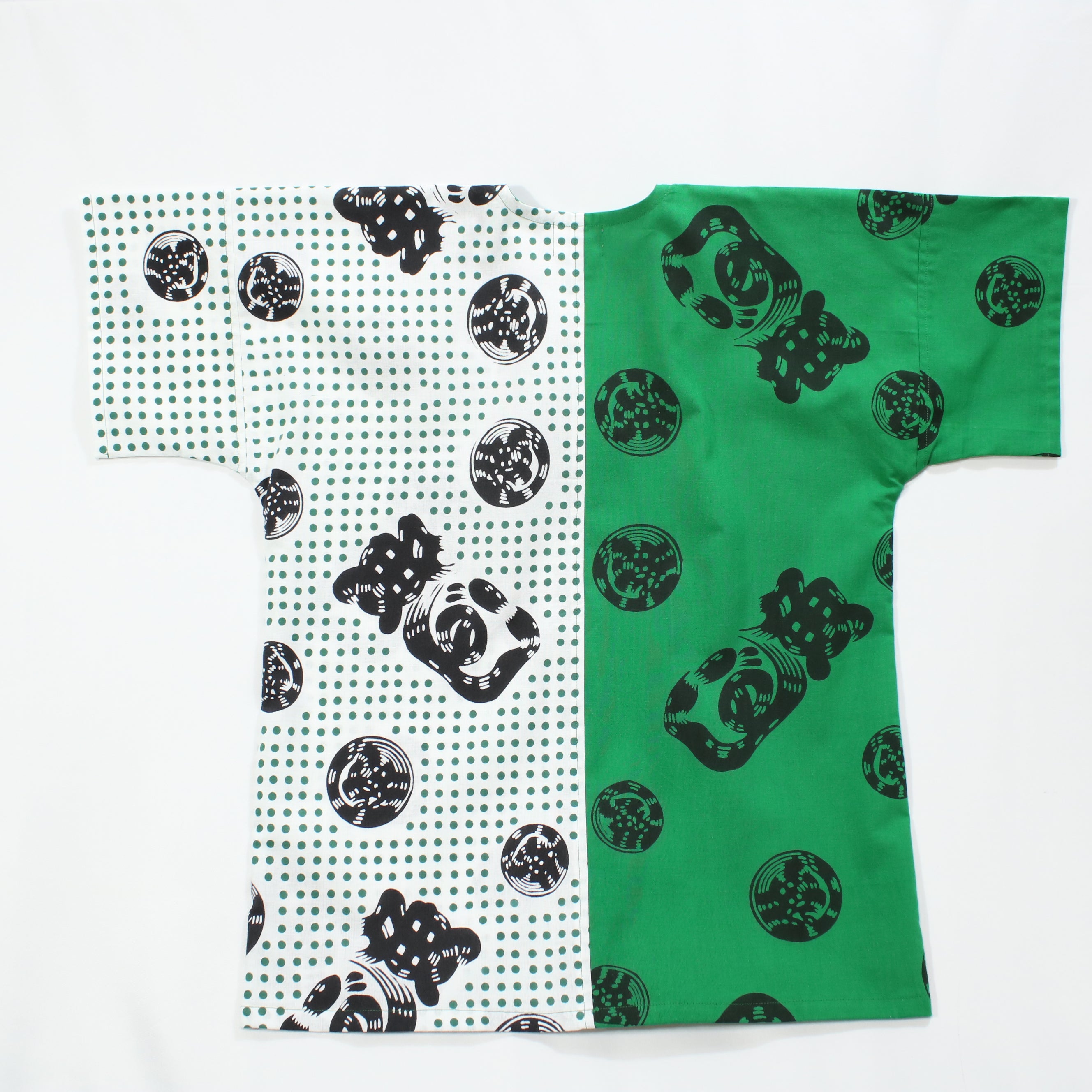 【魚河岸(緑地)/豆絞り(緑玉地)】魚河岸シャツ/片身替／半袖