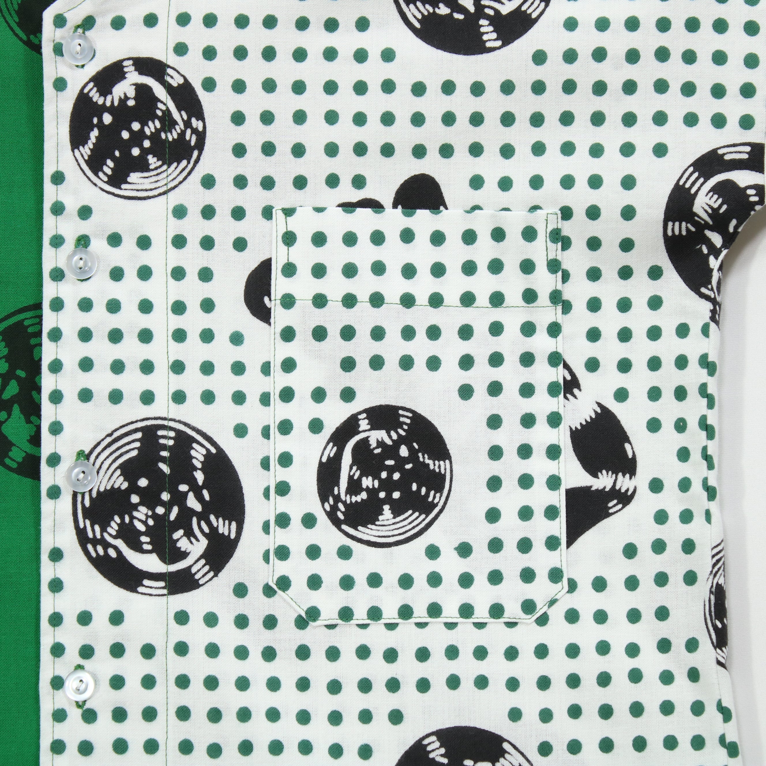 【魚河岸(緑地)/豆絞り(緑玉地)】魚河岸シャツ/片身替／半袖