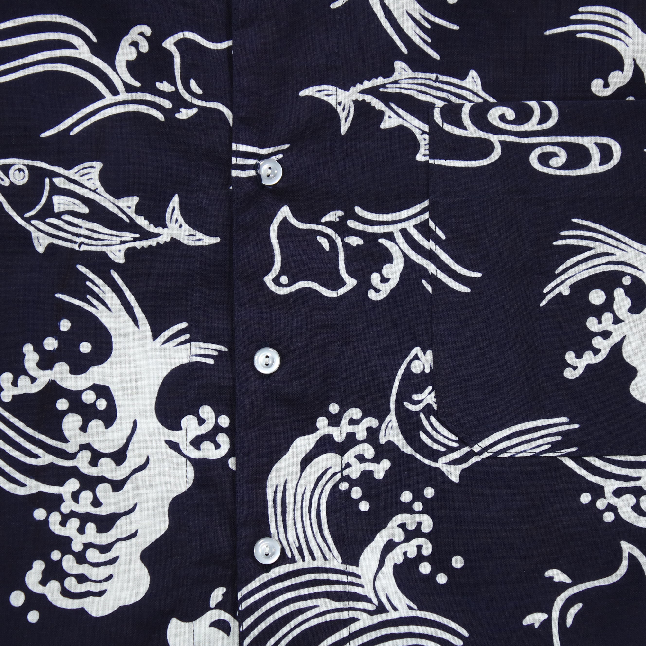 【鰹に千鳥(紺地)】焼津シャツ／半袖