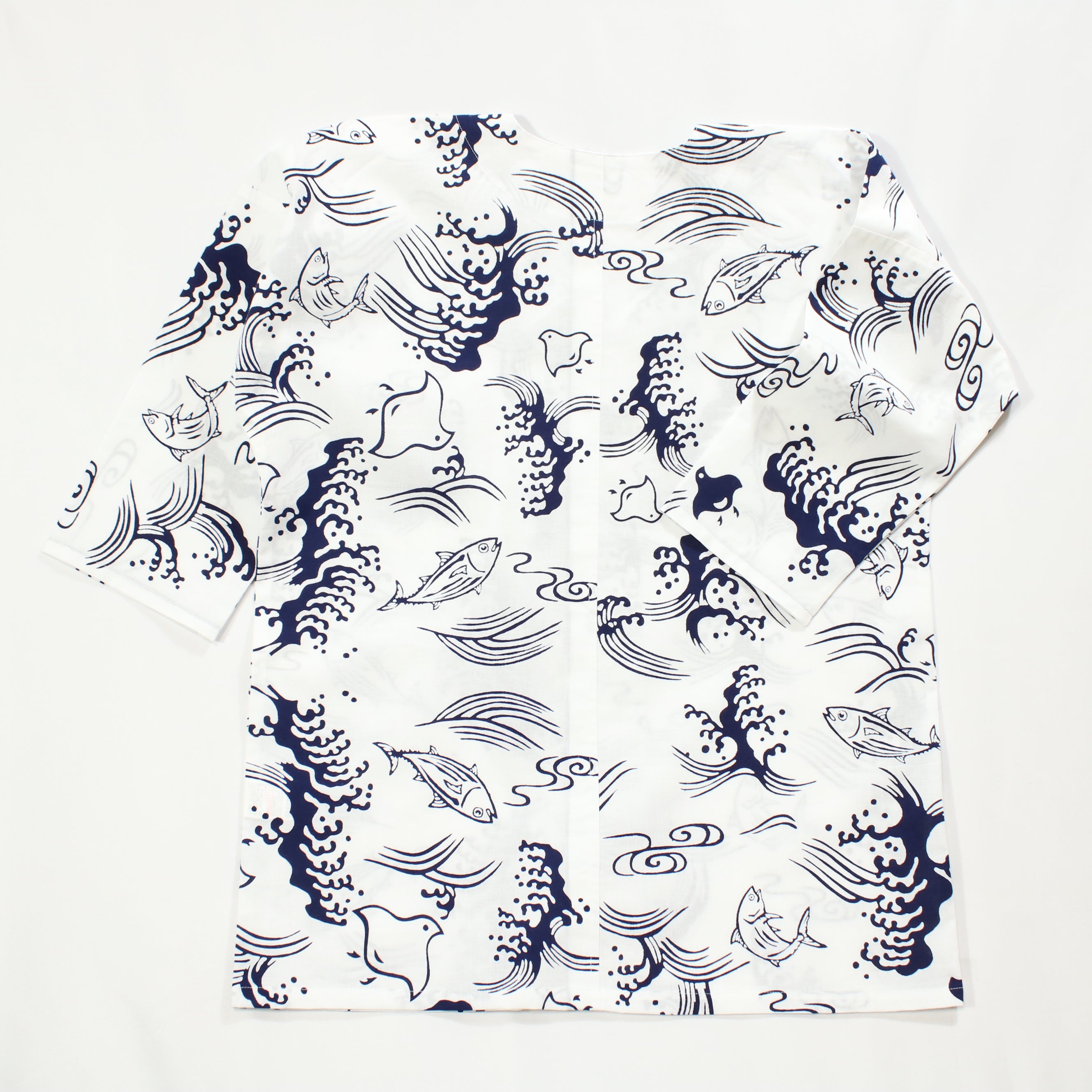 【鰹に千鳥(白地)】焼津シャツ／七分袖