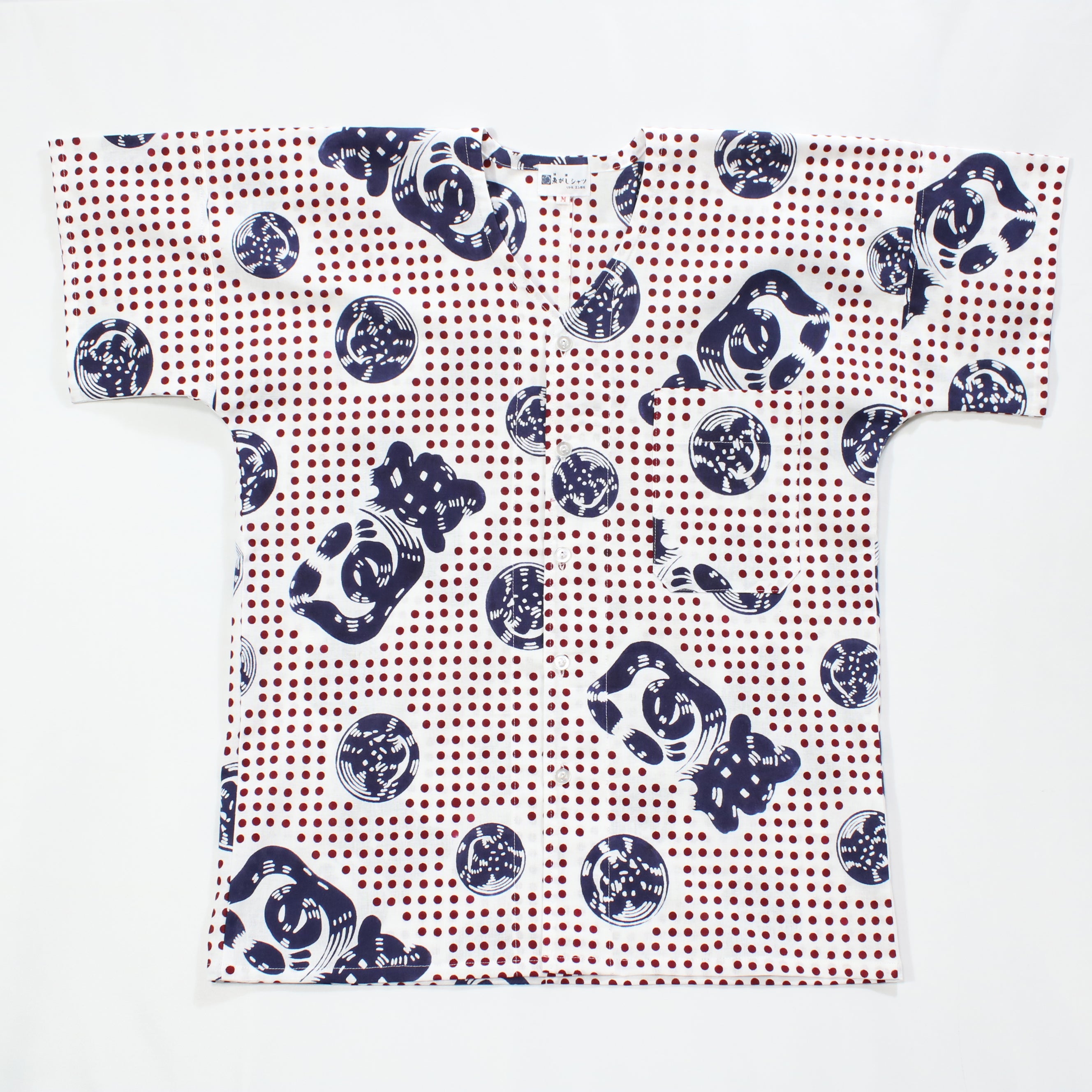 【豆絞り(赤玉地)】魚河岸シャツ／半袖