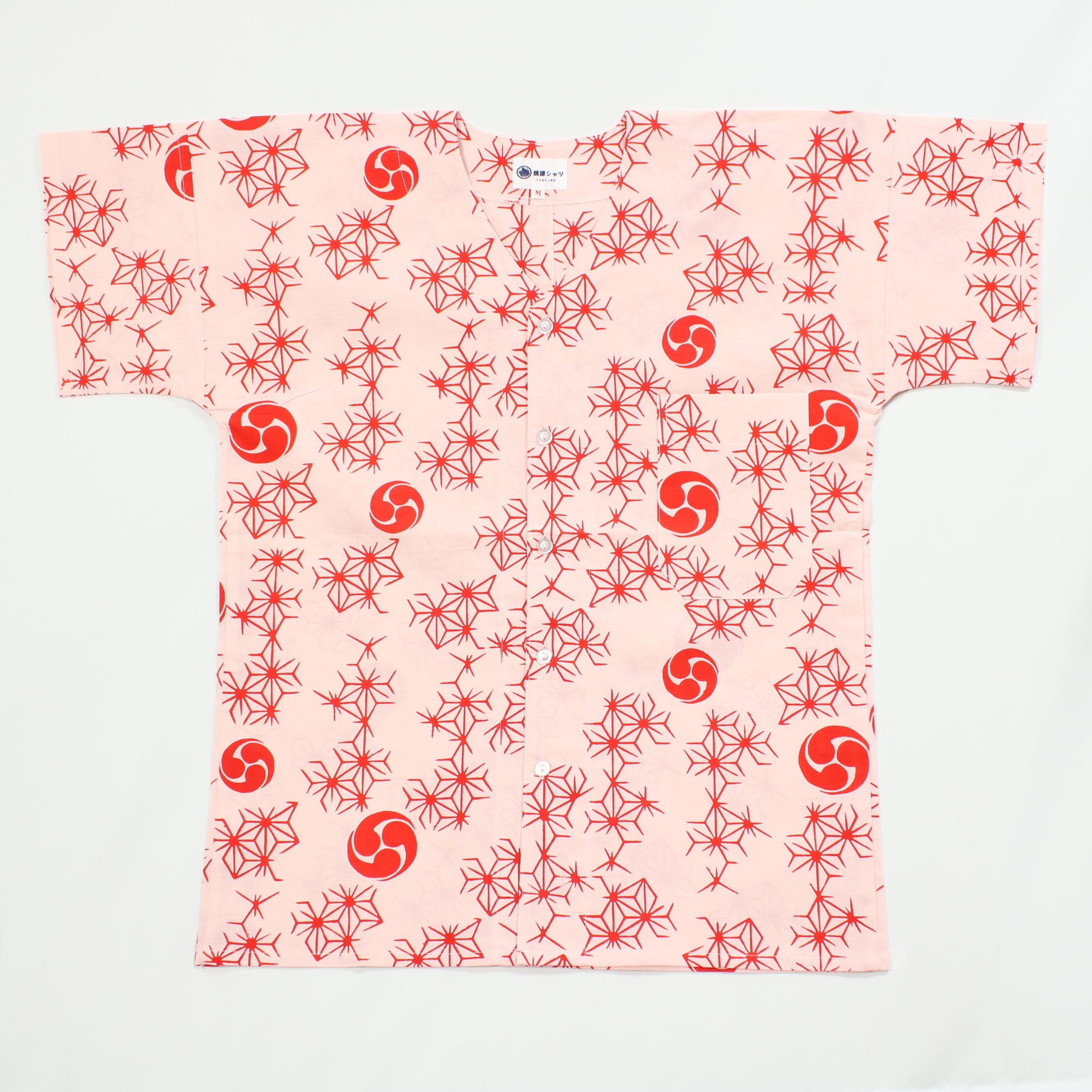 【麻の葉に巴(ピンク地)】焼津シャツ／半袖