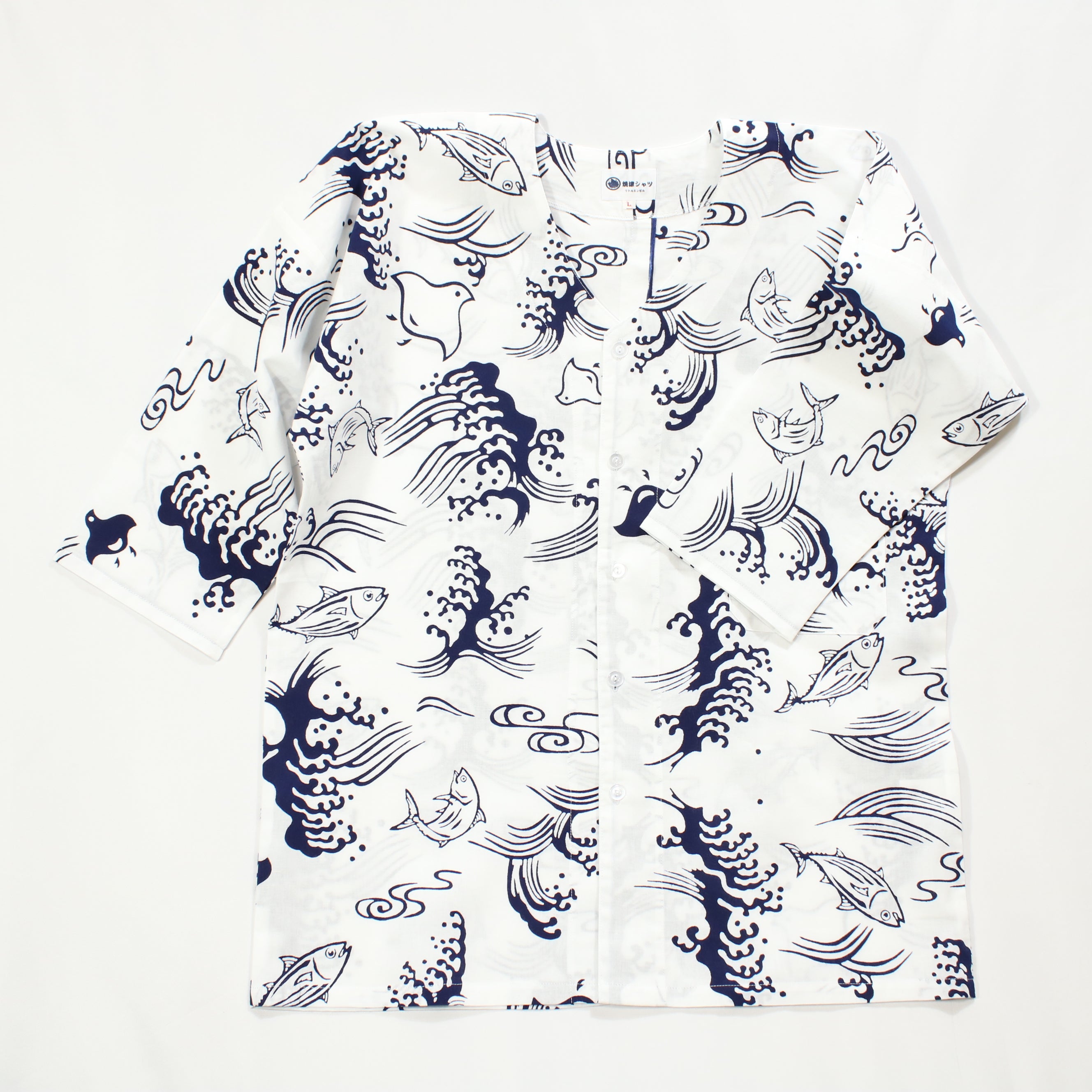 【鰹に千鳥(白地)】焼津シャツ／七分袖