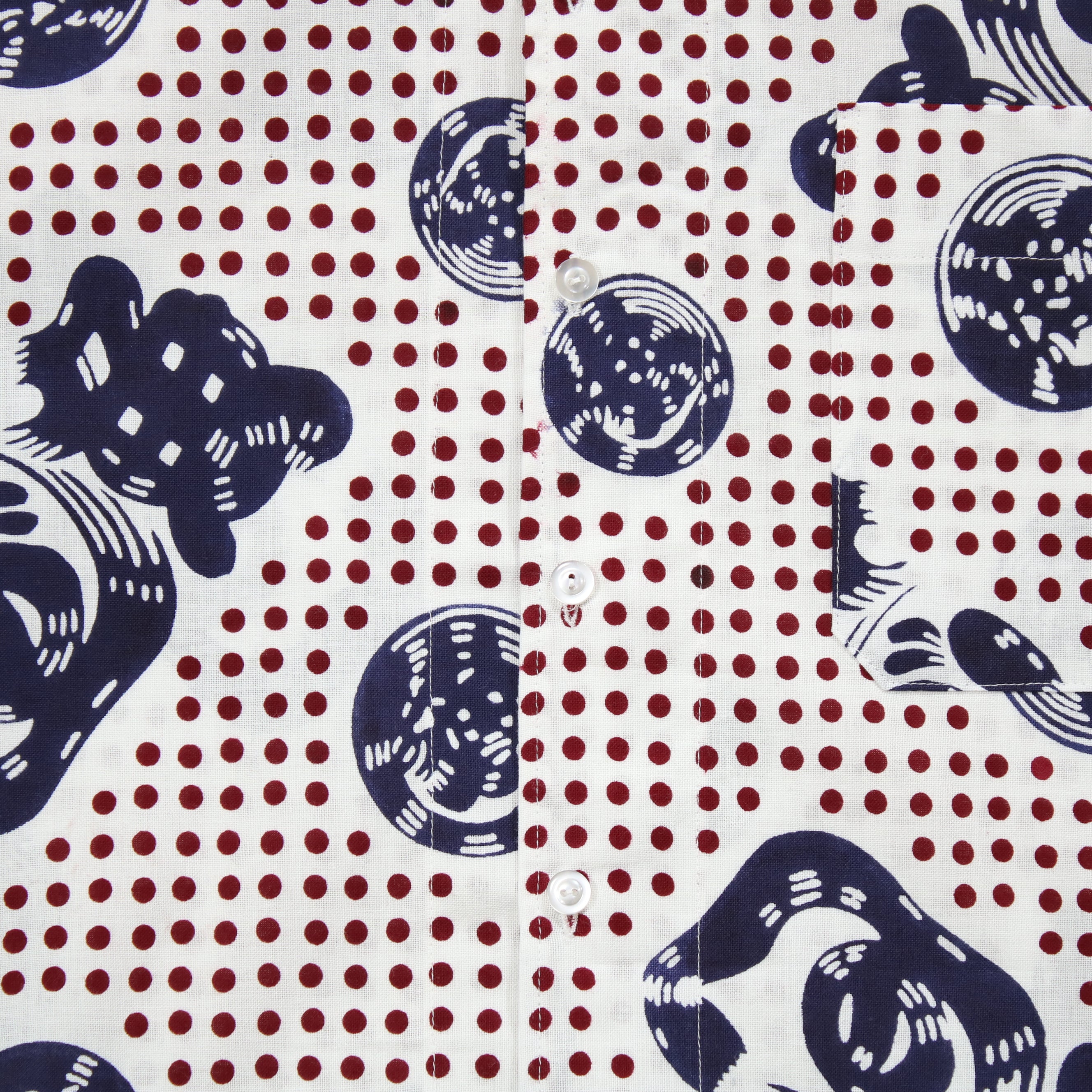 【豆絞り(赤玉地)】魚河岸シャツ／半袖