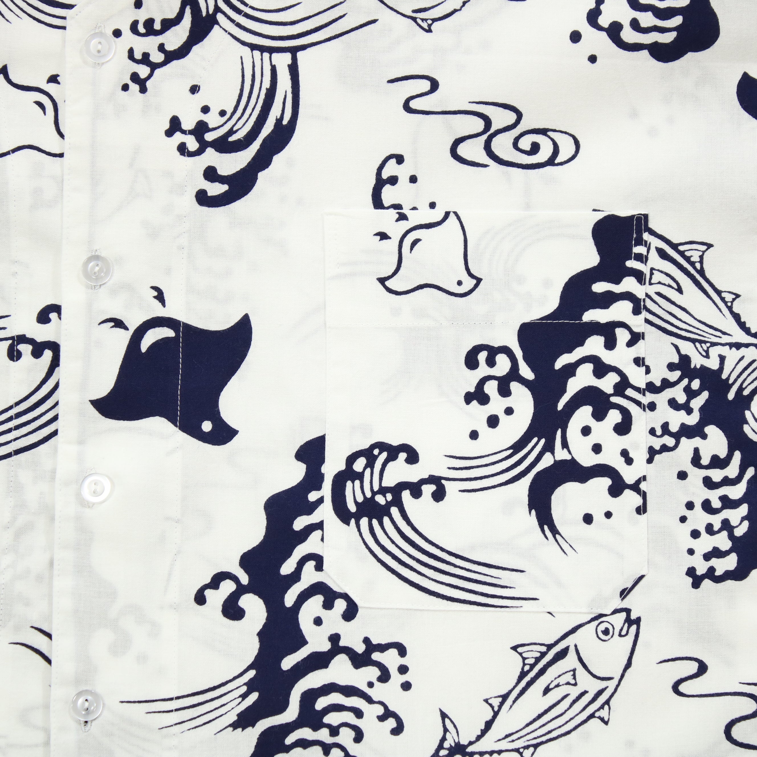 【鰹に千鳥(白地)】焼津シャツ／七分袖