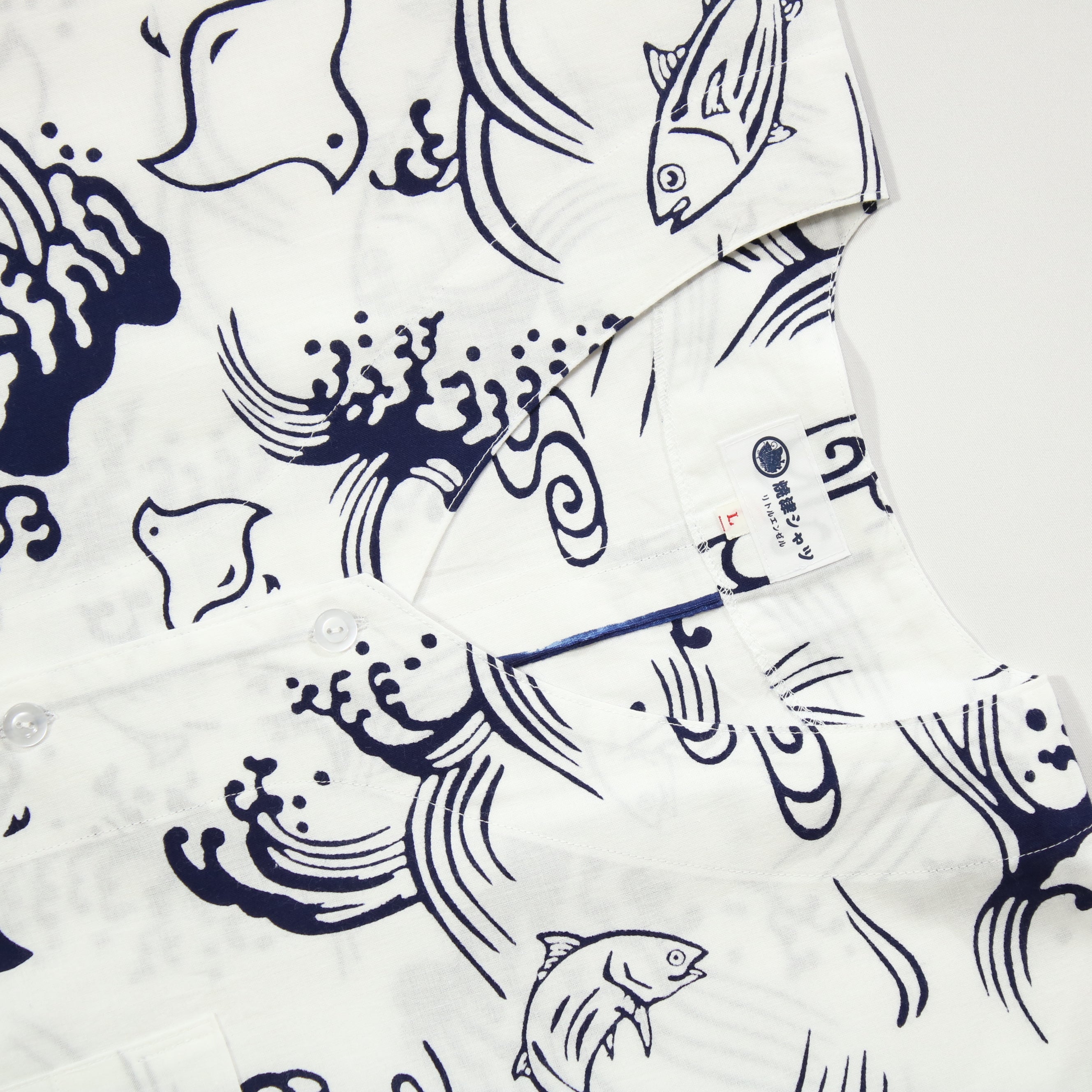 【鰹に千鳥(白地)】焼津シャツ／七分袖