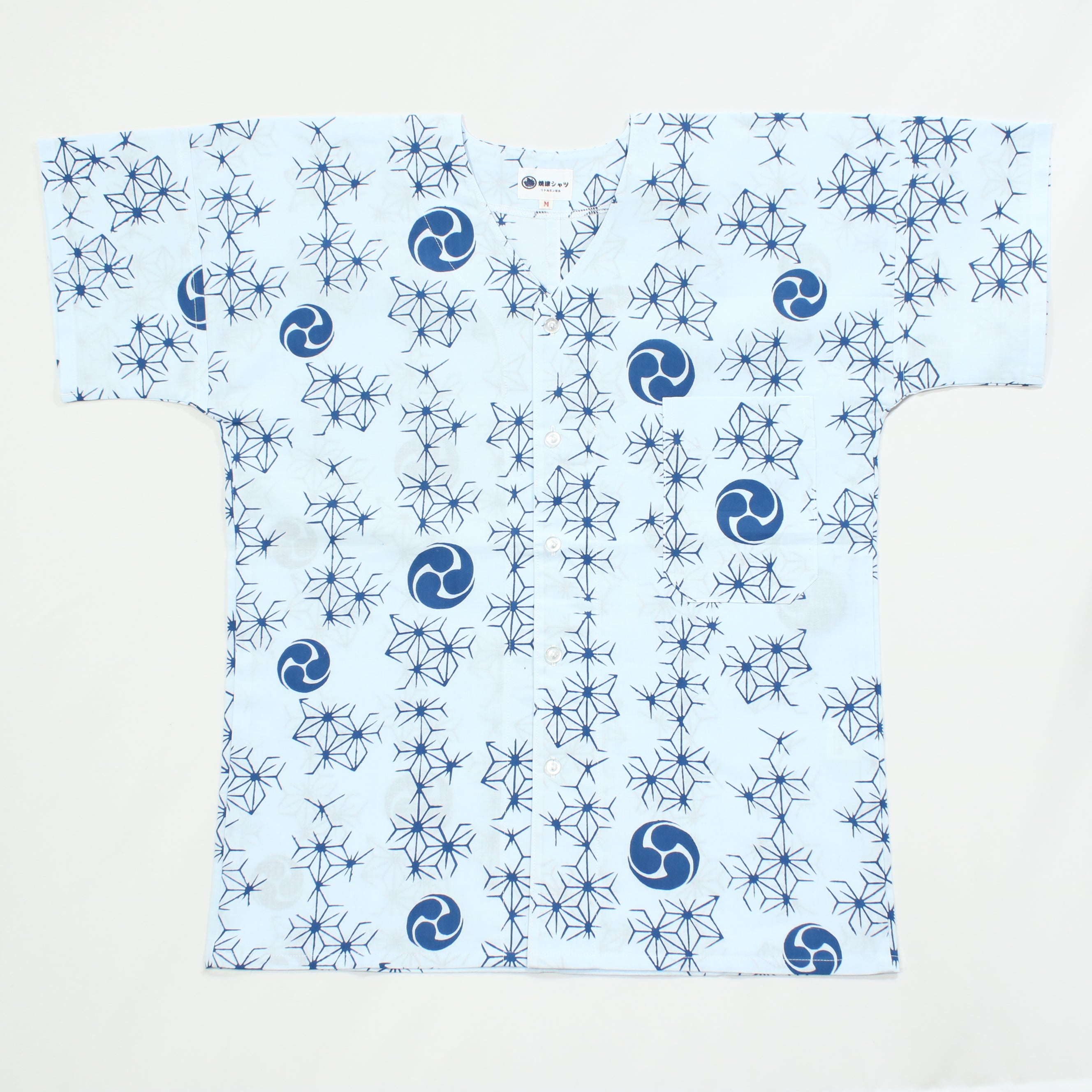 【麻の葉に巴(水色地)】焼津シャツ／半袖