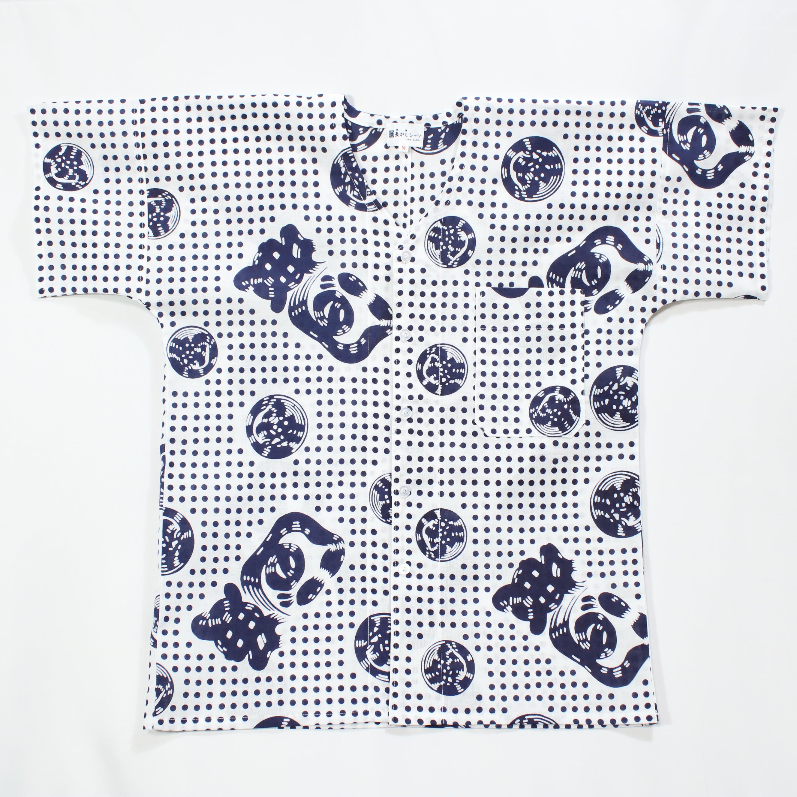 【豆絞り(紺玉地×紺)】魚河岸シャツ／半袖