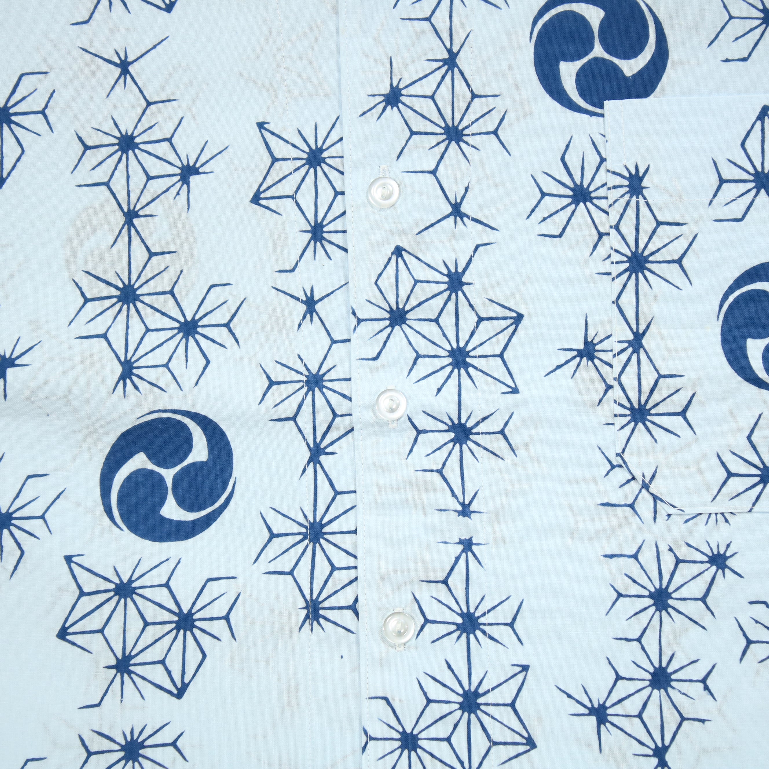 【麻の葉に巴(水色地)】焼津シャツ／半袖