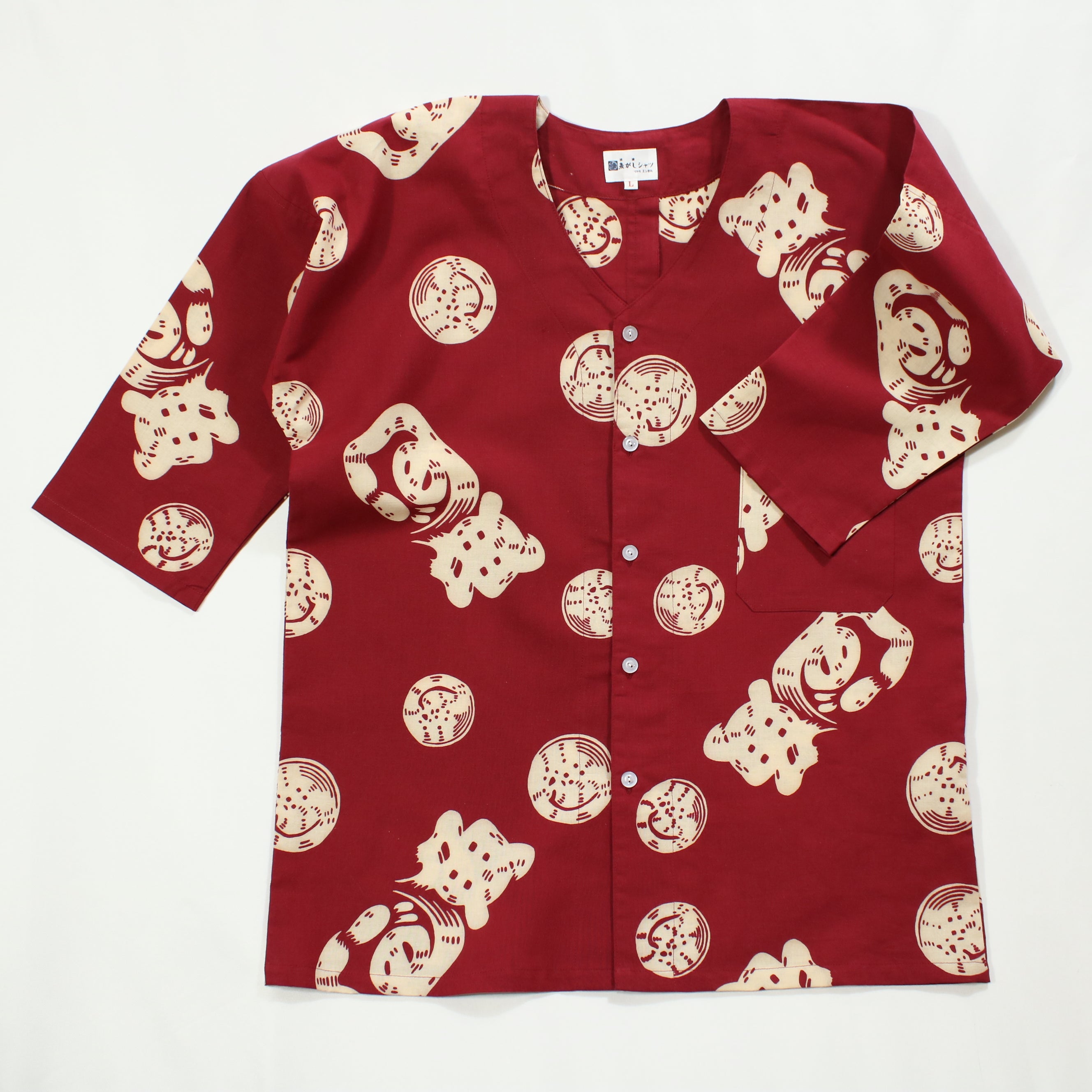 【魚河岸(エンジ地)】魚河岸シャツ／七分袖