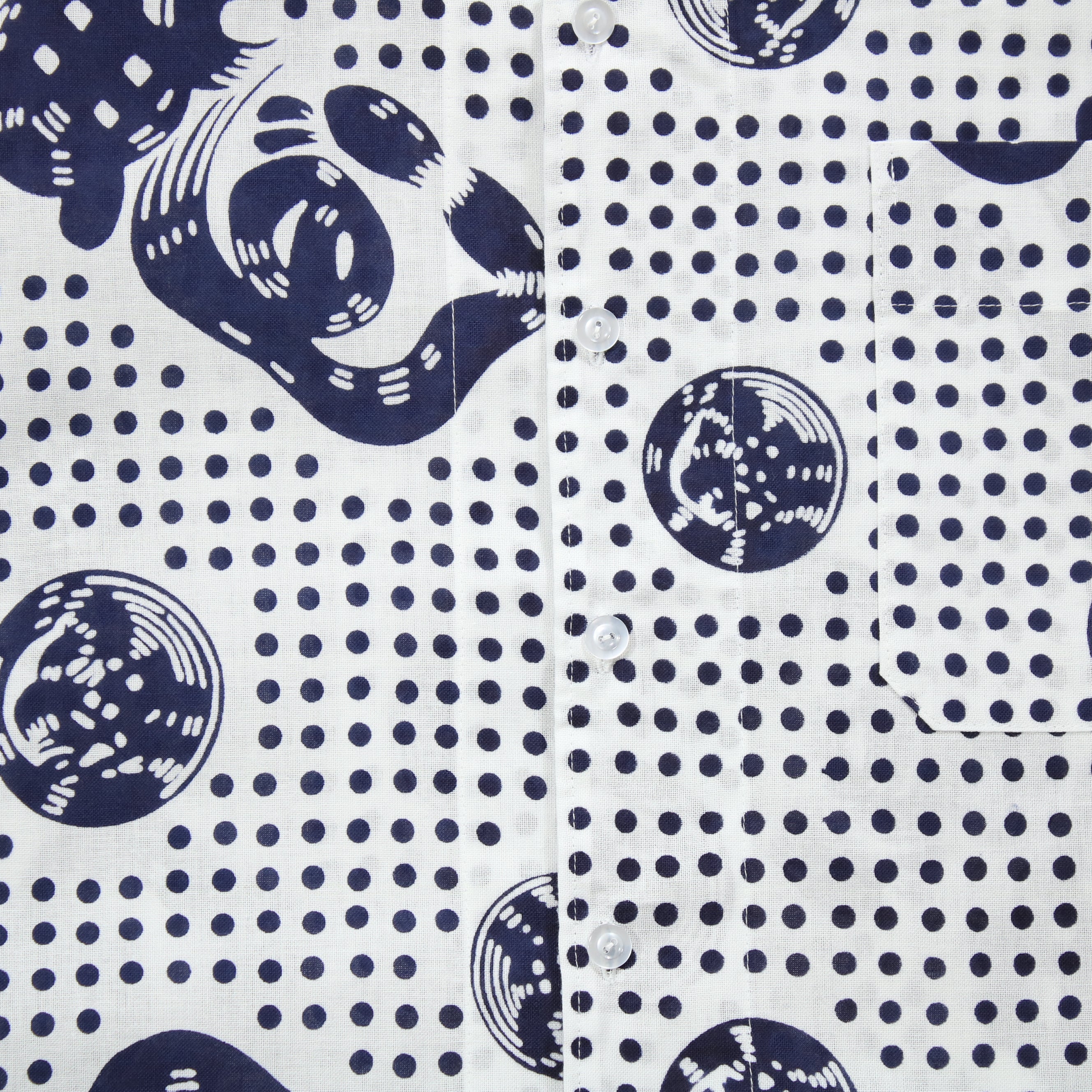 【豆絞り(紺玉地×紺)】魚河岸シャツ／半袖