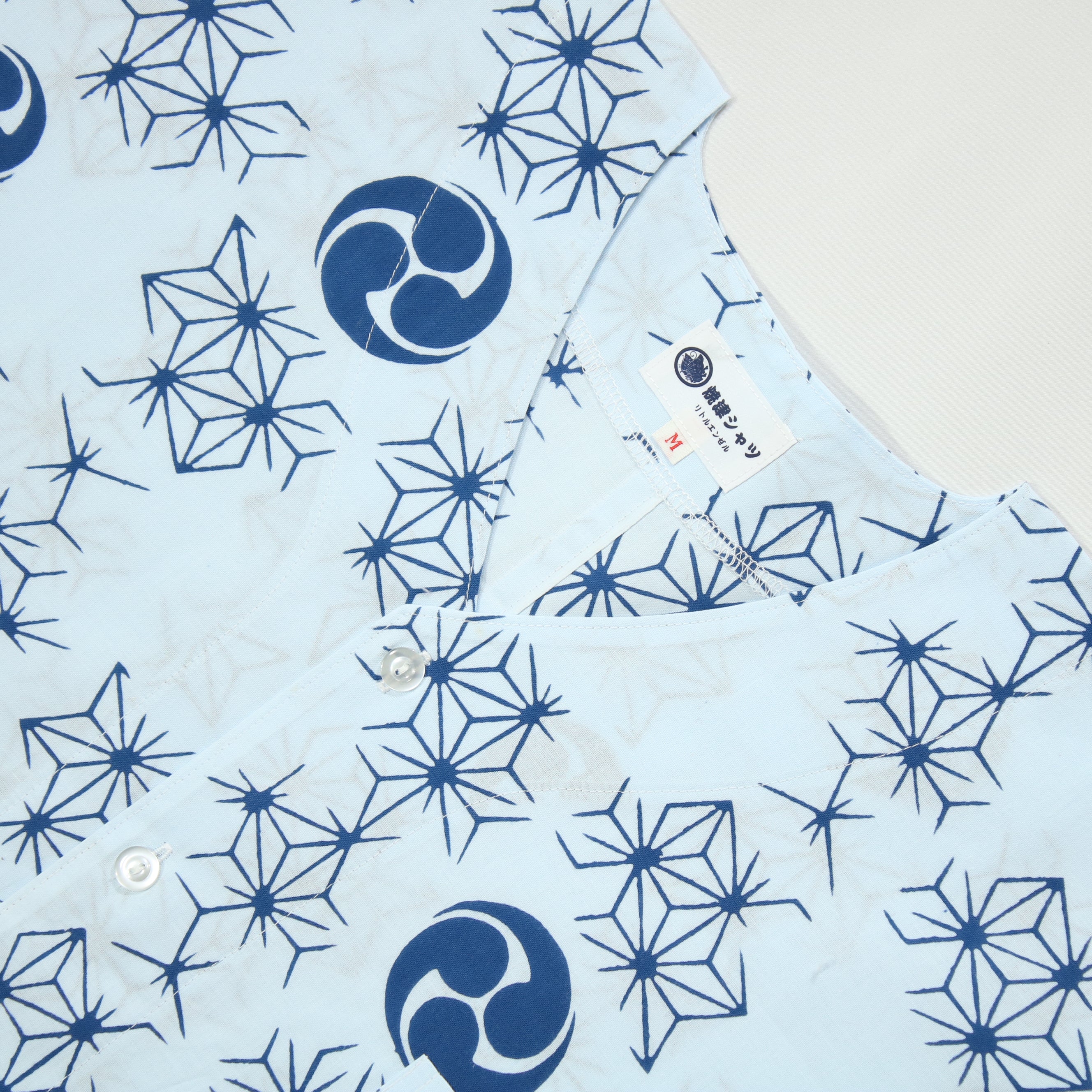 【麻の葉に巴(水色地)】焼津シャツ／半袖