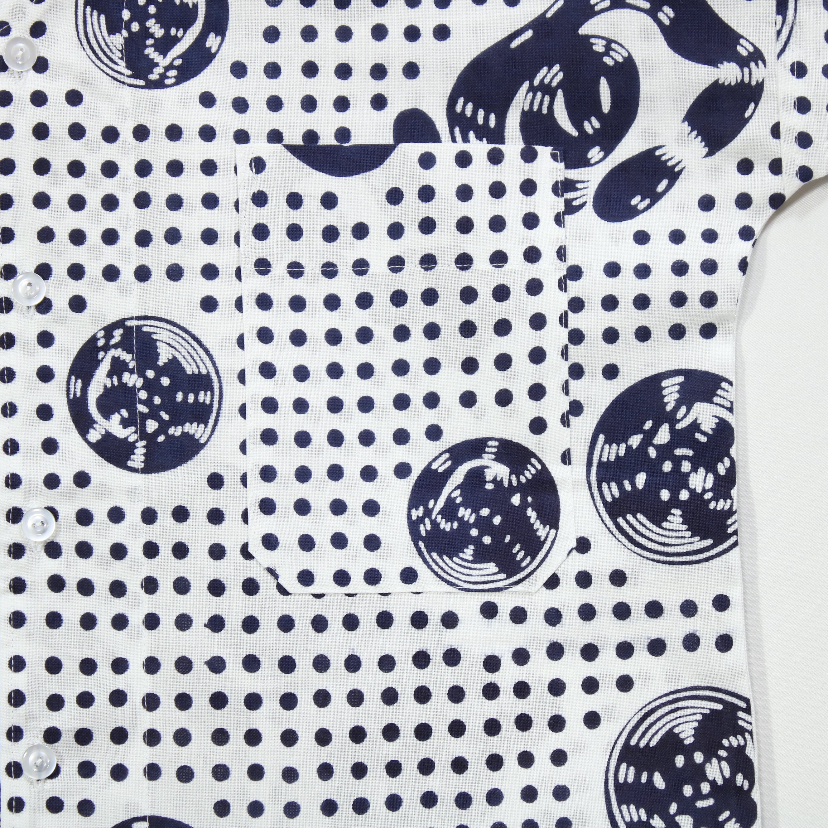 【豆絞り(紺玉地×紺)】魚河岸シャツ／半袖