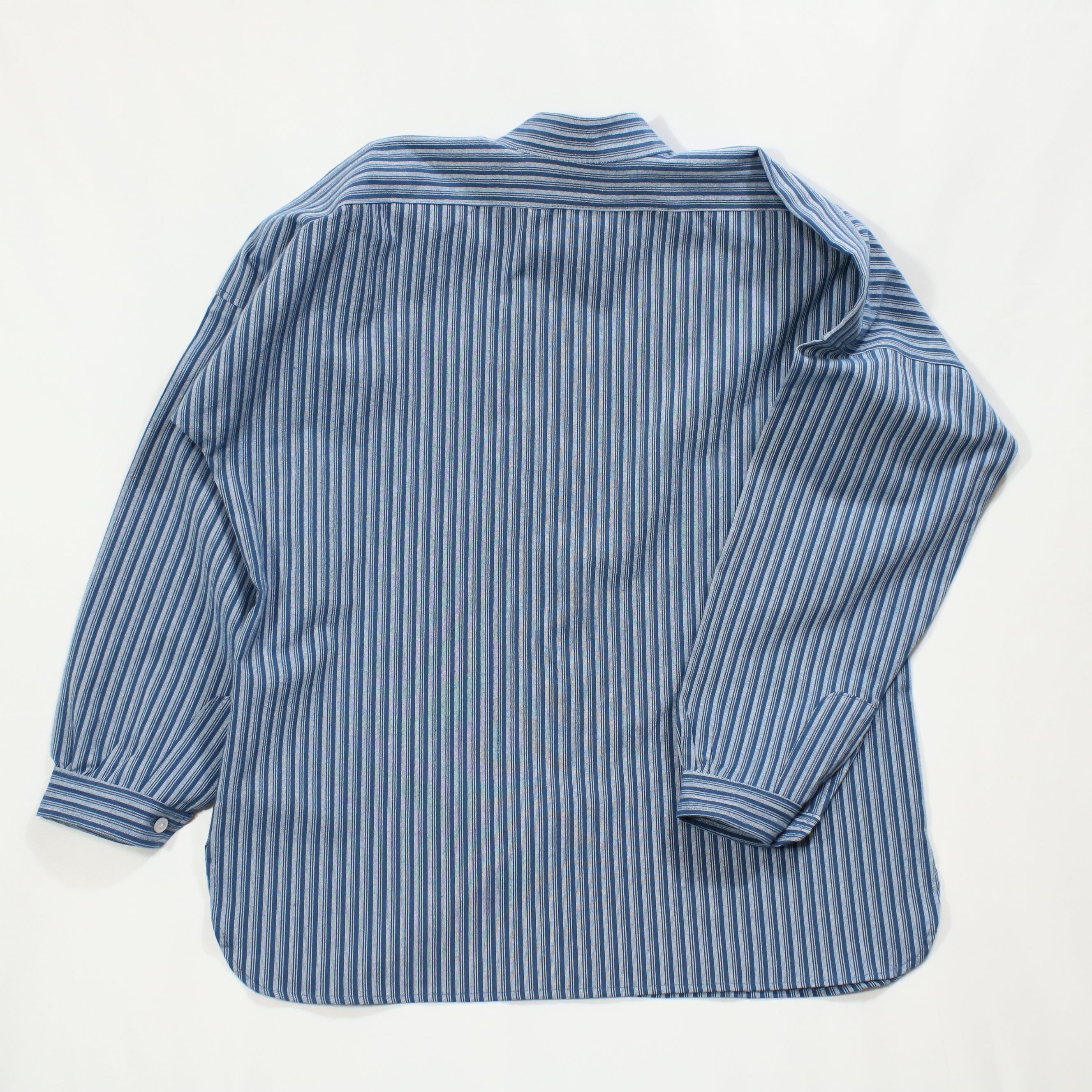 【鰹縞(青地)】スタンドカラーシャツ／長袖