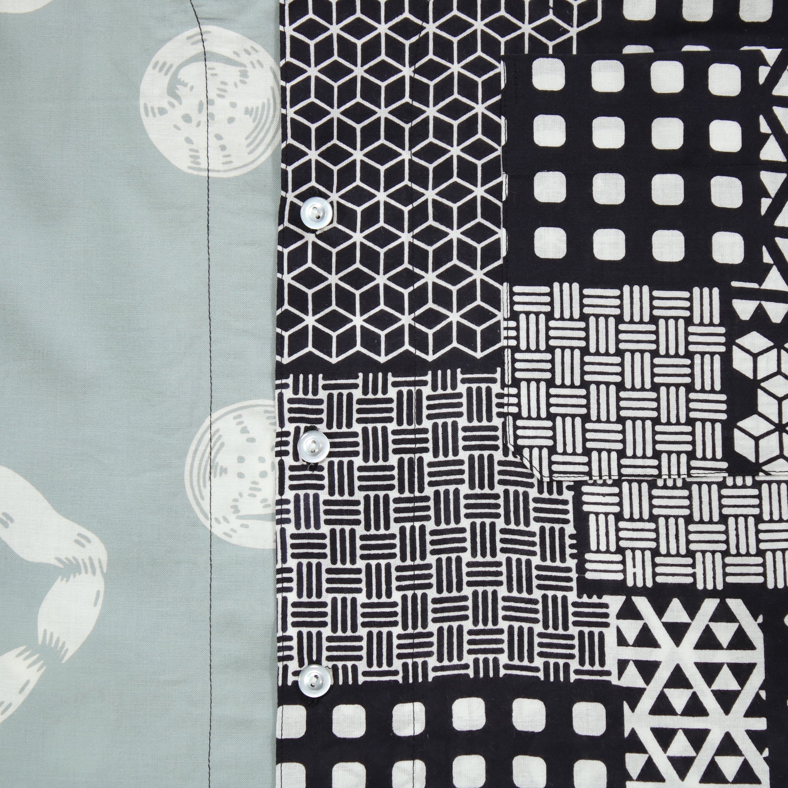 【魚河岸(水色地)/遊び】魚河岸シャツ/片身替／半袖