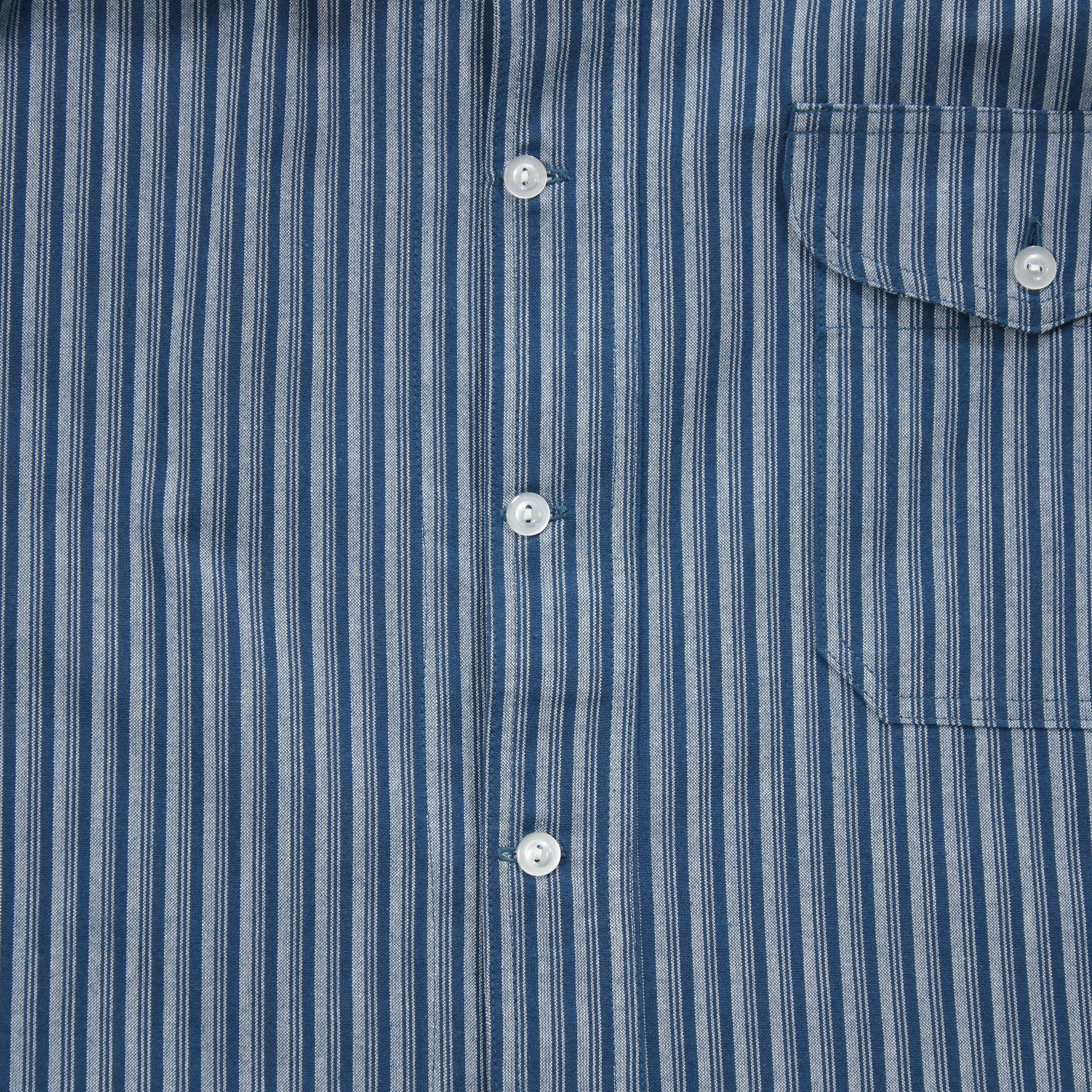 【鰹縞(青地)】スタンドカラーシャツ／長袖