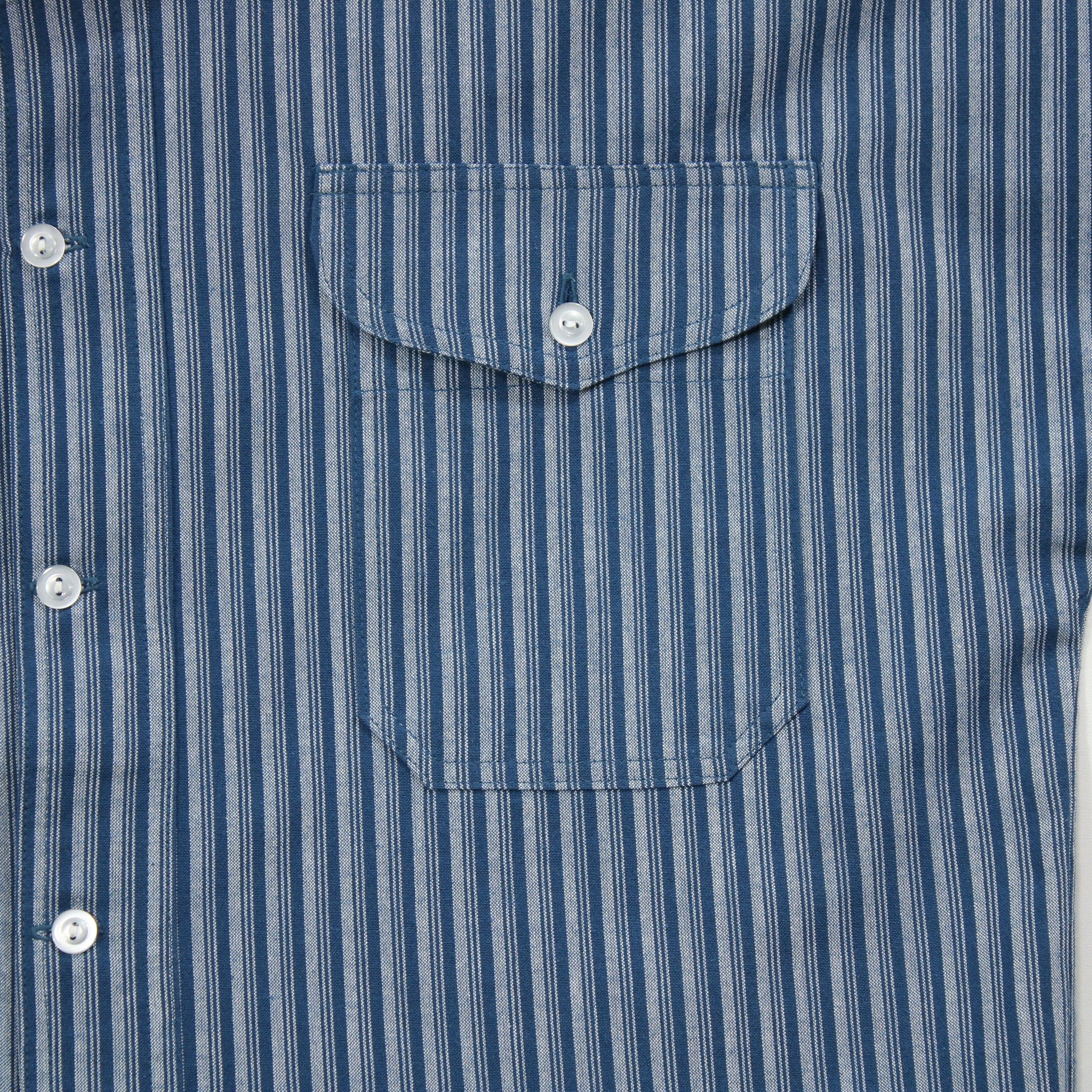 【鰹縞(青地)】スタンドカラーシャツ／長袖