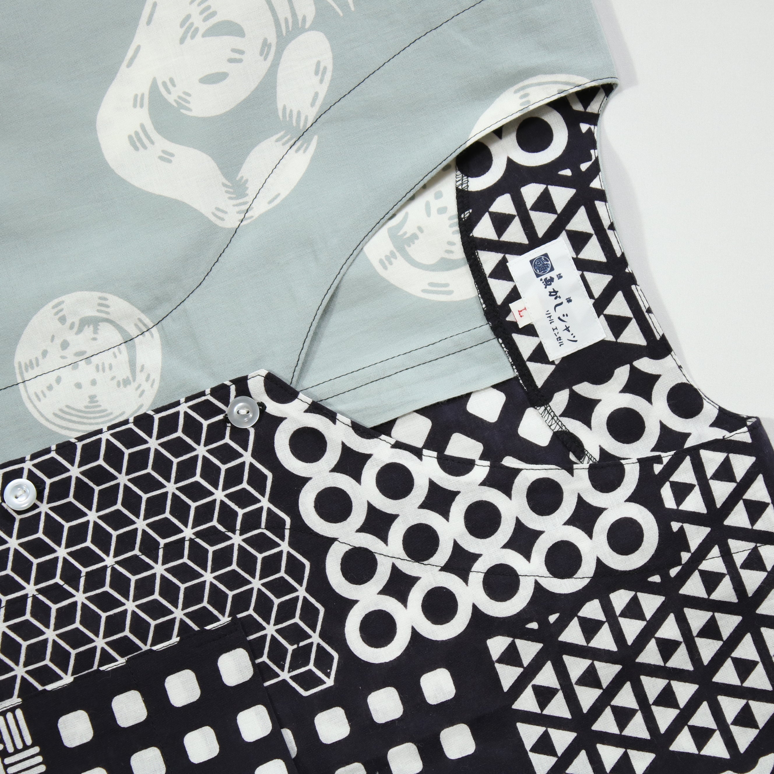 【魚河岸(水色地)/遊び】魚河岸シャツ/片身替／半袖