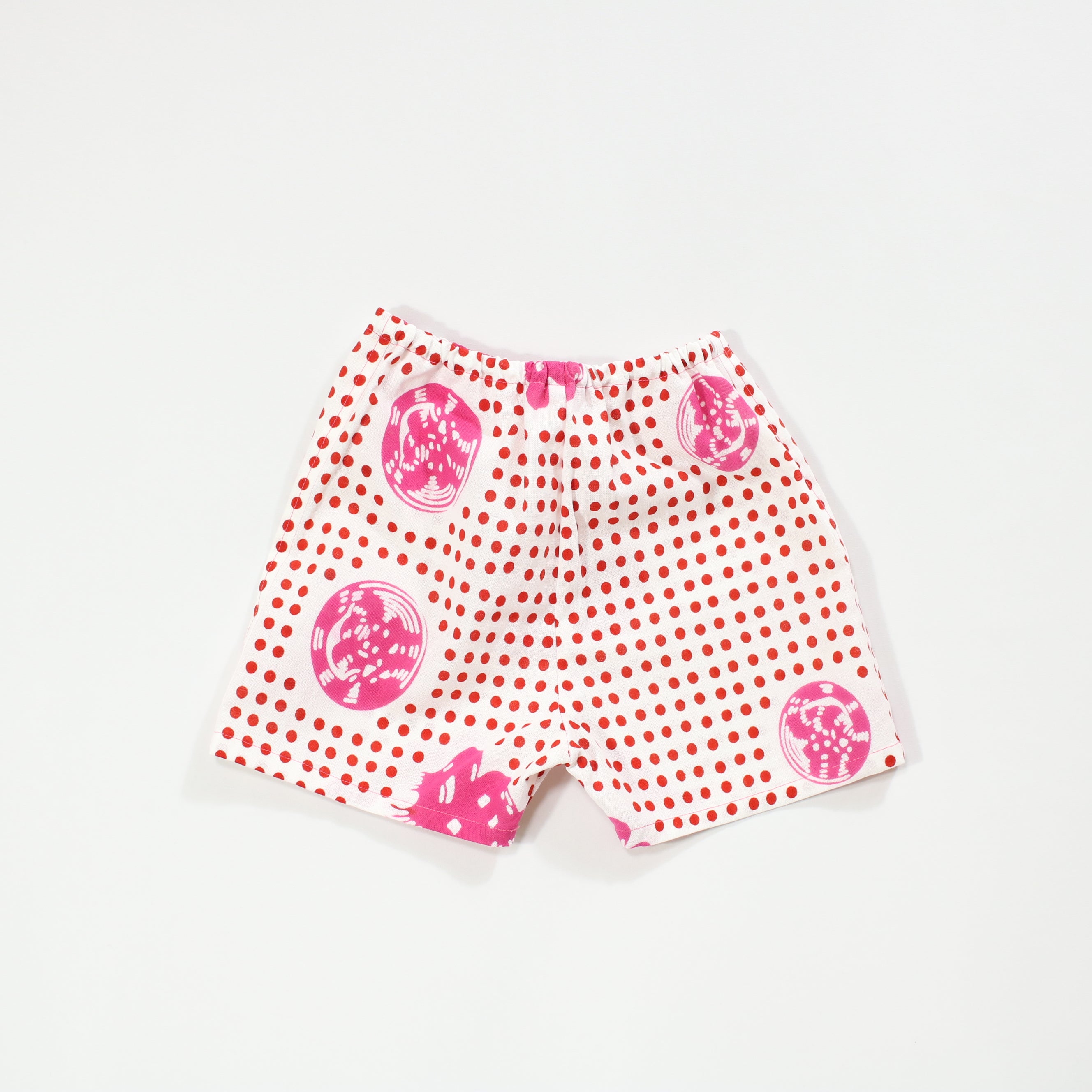 【うさぎに桜/豆絞り(赤玉地)】魚河岸シャツ/片身替／上下セット (キッズ)