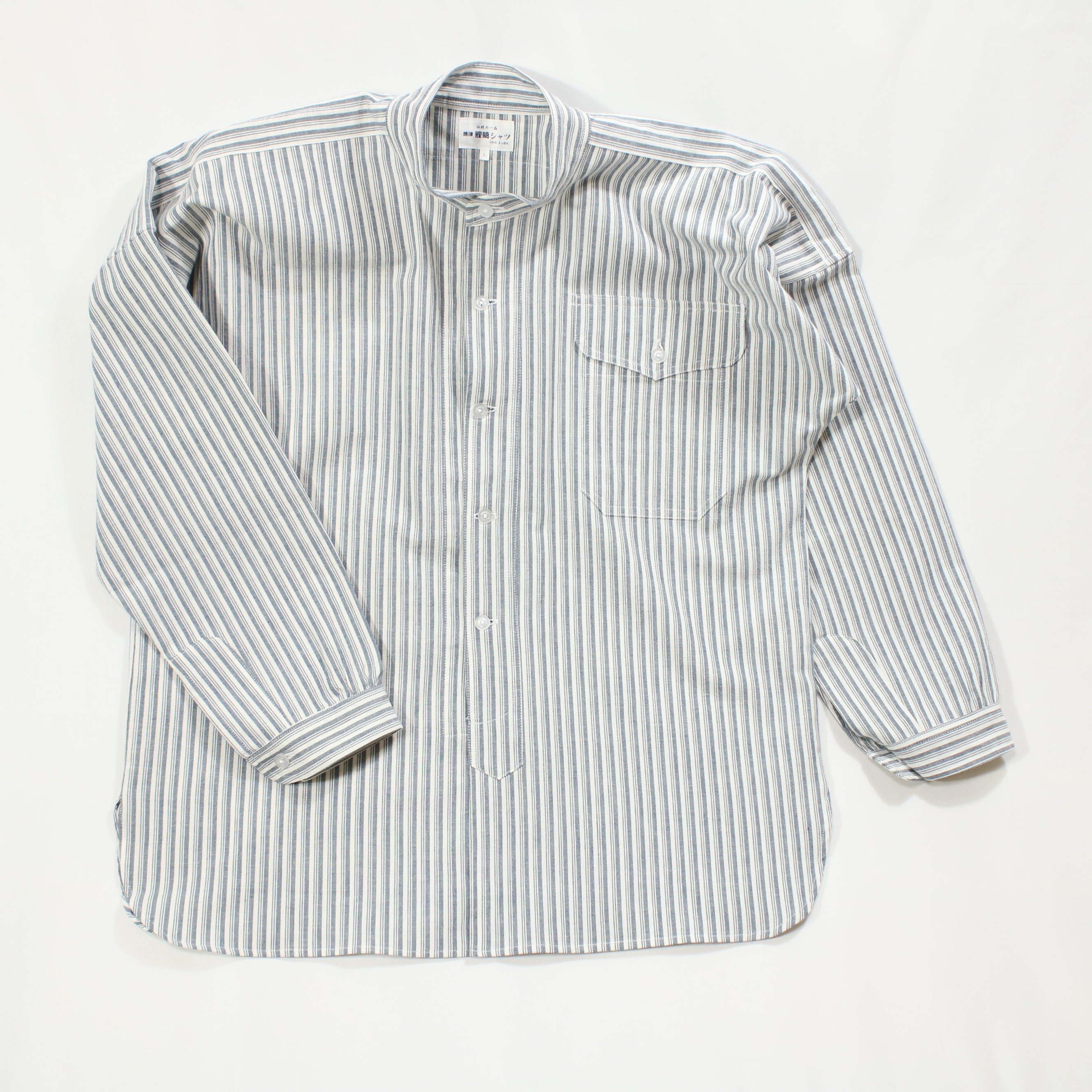 【鰹縞(グレー地)】スタンドカラーシャツ／長袖