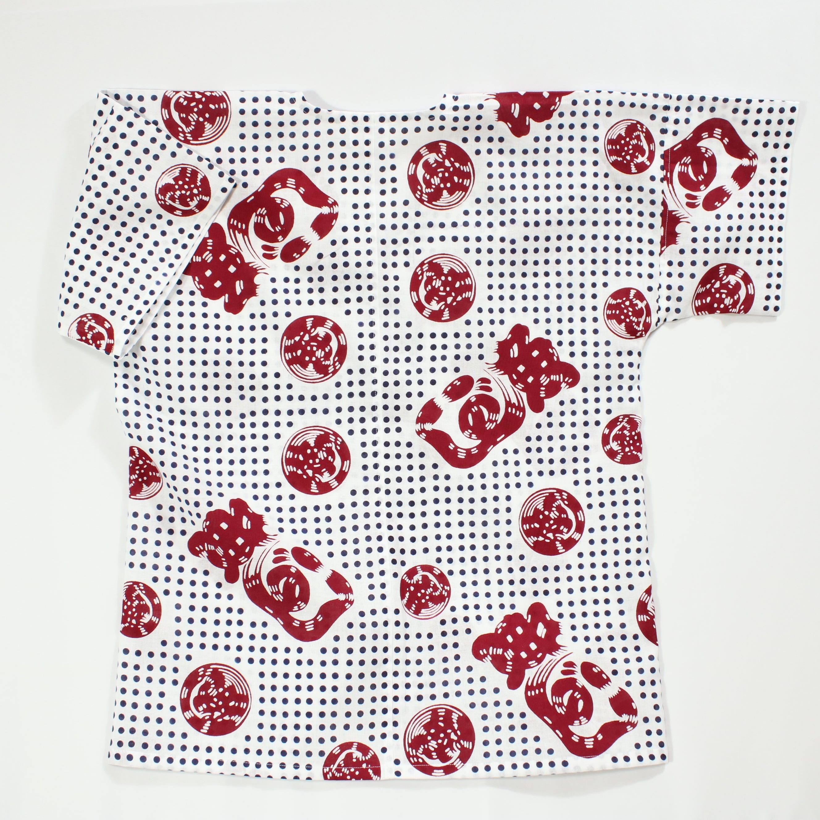 【豆絞り(紺玉地×エンジ)】魚河岸シャツ／半袖