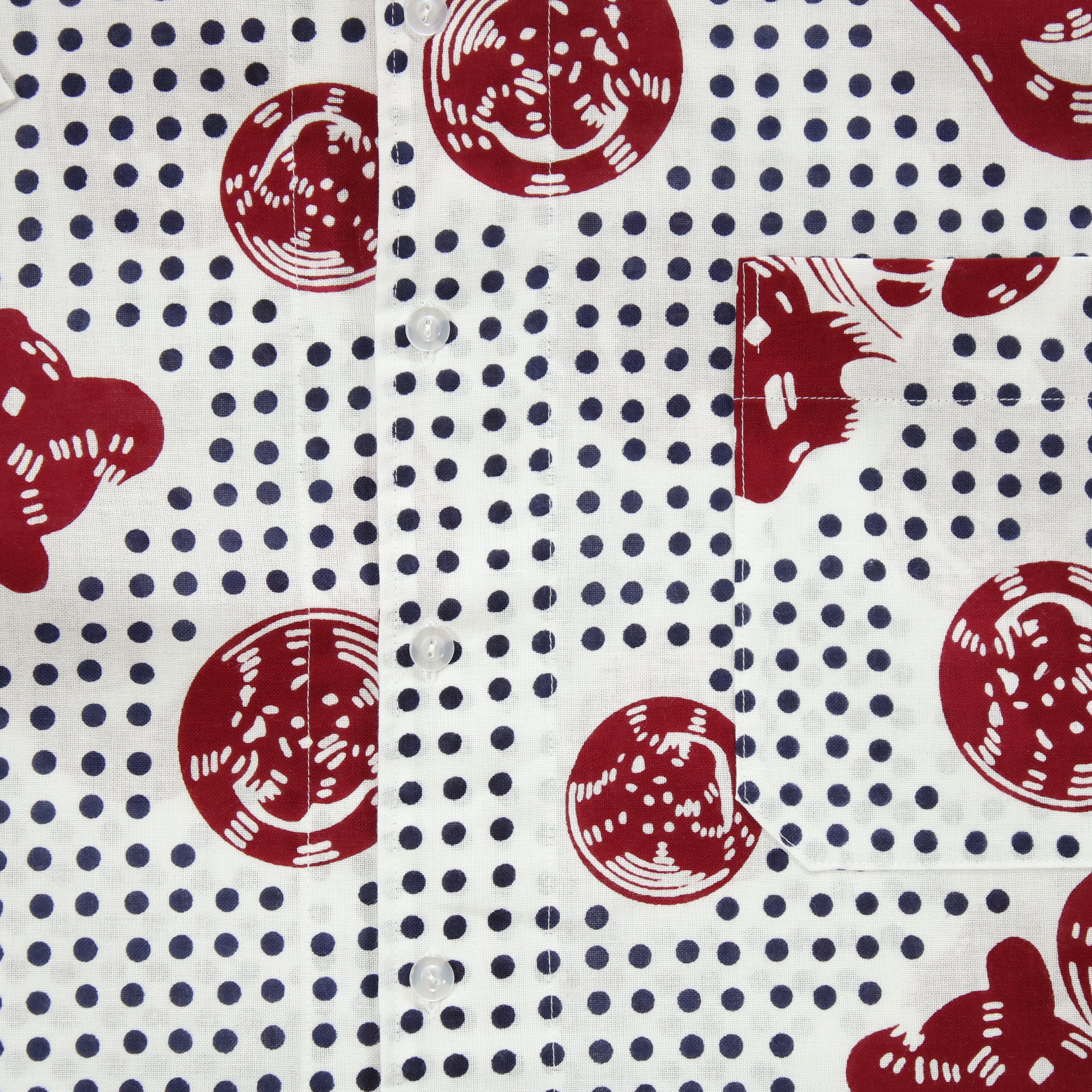 【豆絞り(紺玉地×エンジ)】魚河岸シャツ／半袖