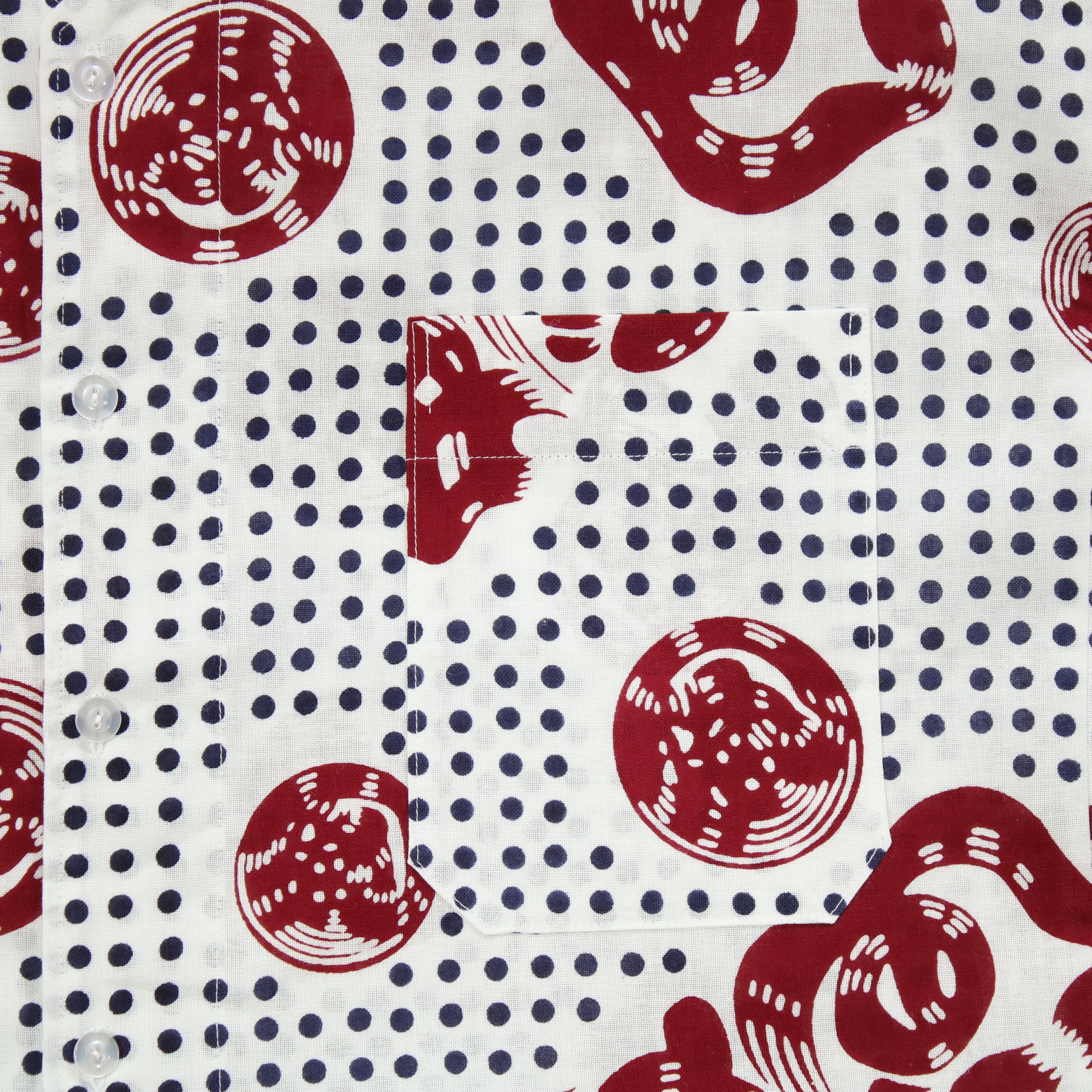 【豆絞り(紺玉地×エンジ)】魚河岸シャツ／半袖